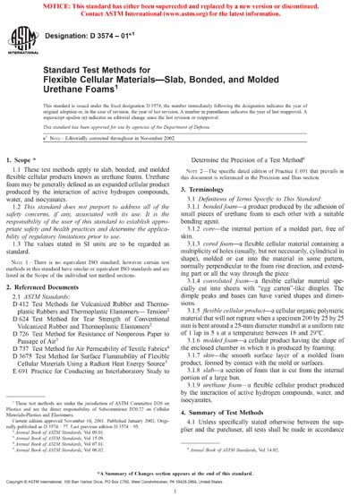 ASTM D3574-01e1 - Standard Test Methods for Flexible Cellular Materials ...