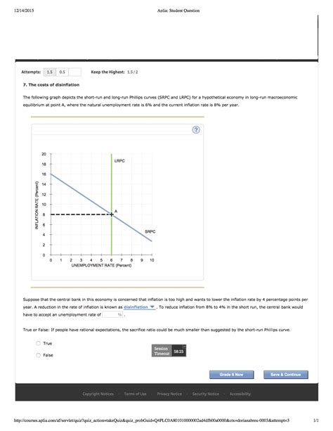 Solved The costs of disinflation The following graph depicts | Chegg.com