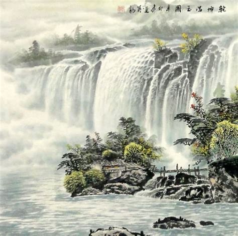 Waterfall,66cm x 66cm(26〃 x 26〃),1033010-z Chinese Art Painting ...