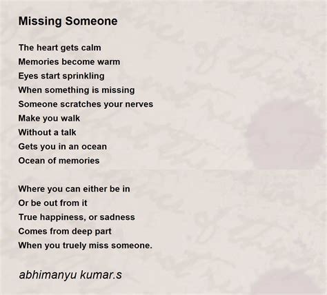 Missing Someone Poem by abhimanyu kumar.s - Poem Hunter Comments