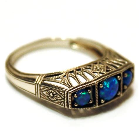 Australian Blue Fire Opal Ring Sterling Silver Filigree