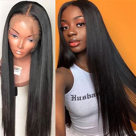 Straight Glueless Lace Front Human Hair Wigs For Women 250% Density Full Brazilian Lace Frontal ...