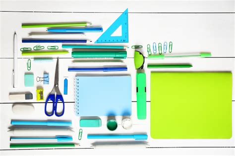 Premium Photo | Flat lay of stationery on white wooden table background