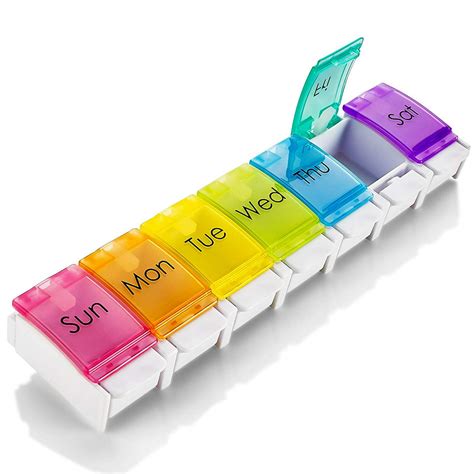 7 Day Pill Organizer - with Push Button Assisted Open a Daily Travel Pill Box Case Planner and ...