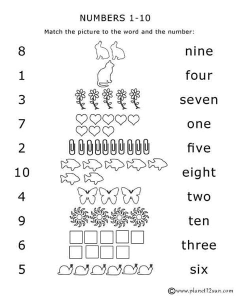 Match the Pictures to the Numbers - genius777.com PRINTABLES