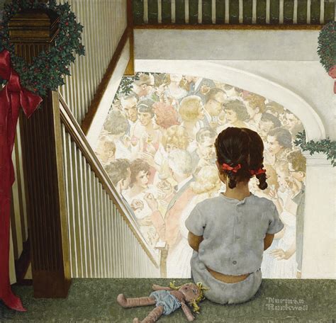 Little Girl Looking Downstairs At Christmas Party by Norman Rockwell ...