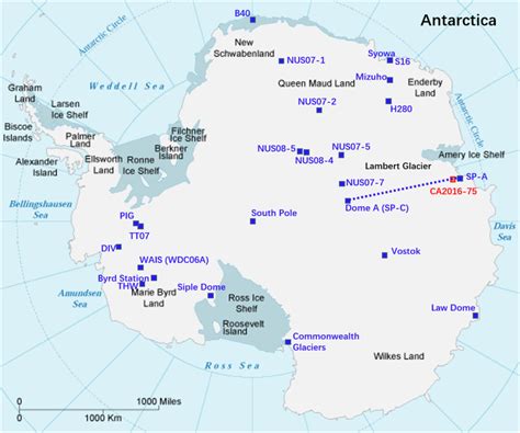 Sampling locations of ice core CA2016‐75 (red square) and other sites ...