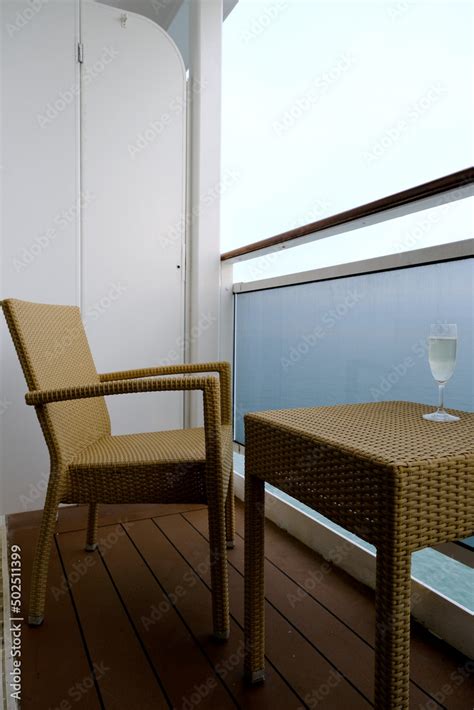 Balcony verandah of luxury cruiseship cruise ship liner stateroom cabin ...