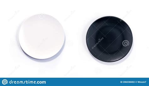 White and Black Plates Isolated on White Stock Photo - Image of closeup ...