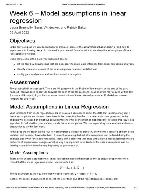 Week 6 - Model Assumptions in Linear Regression | PDF | Coefficient Of ...