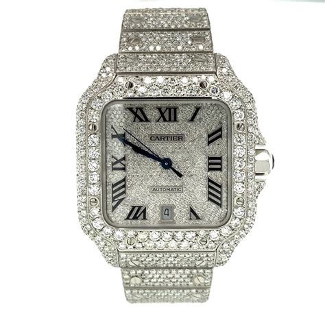 Cartier Santos de Cartier Large Pave Diamond Dial Full VVS Diamond Wat ...