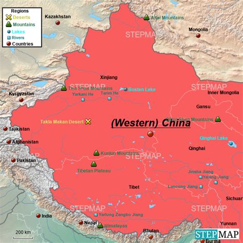 StepMap - Western China - Landkarte für China