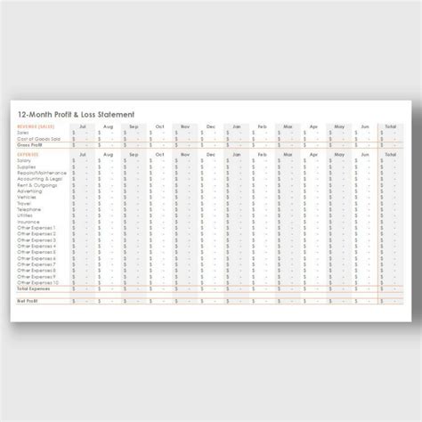 12-Month Profit & Loss Statement (Excel) | YVOXS