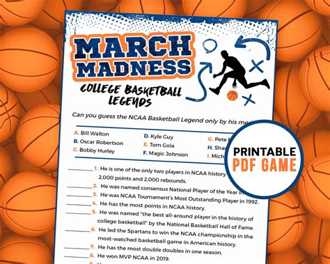 March Madness Games College Basketball Legends Trivia Game | Etsy Ncaa ...