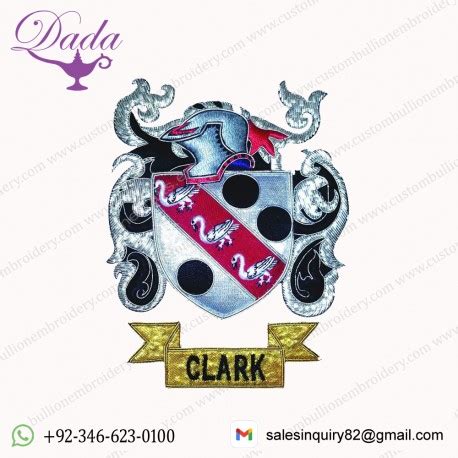 Clark Family Crest China Embroidered Badges, Irish Family Crest