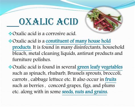 PPT - oxalic acid and its salts are used in industry as bleaching agent ...