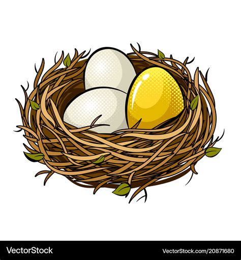 Nest with golden egg pop art Royalty Free Vector Image