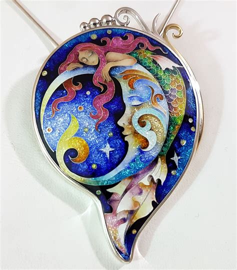 Moon and Mermaid | Cloisonne jewelry, Cloisonne enamel jewelry, Enamel jewelry