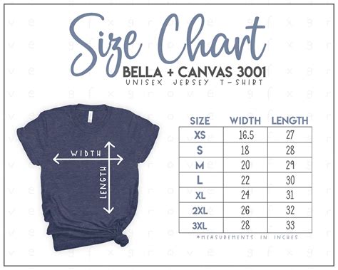 Bella Canvas 3001 Size Chart Bella Canvas T-Shirt Size | Etsy