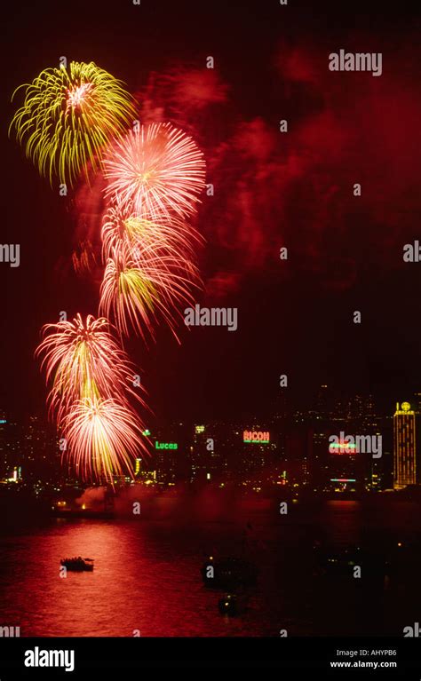 New Year Fireworks in Victoria Harbour Hong Kong n4 Stock Photo - Alamy