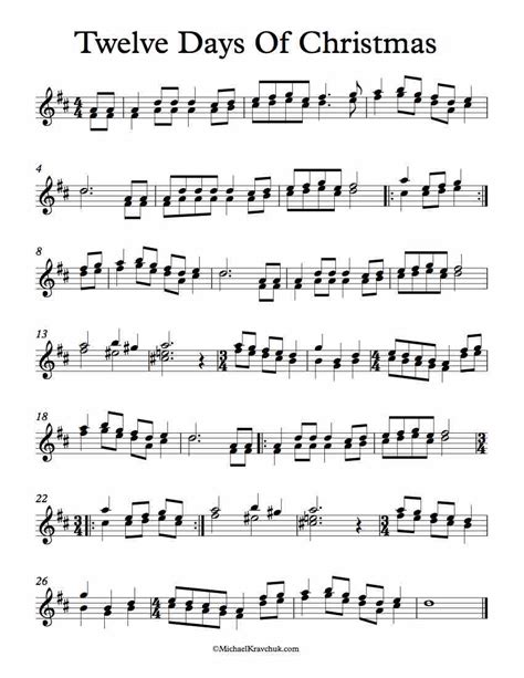 Free Violin Duet Sheet Music – Twelve Days Of Christmas – Michael Kravchuk