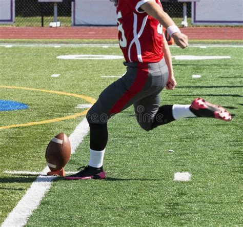 Football Kicker Kicking Off Stock Photo - Image of game, american ...