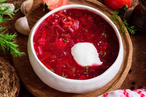 Borscht soup with sour cream featuring soup, bowl, and borscht | Food Images ~ Creative Market