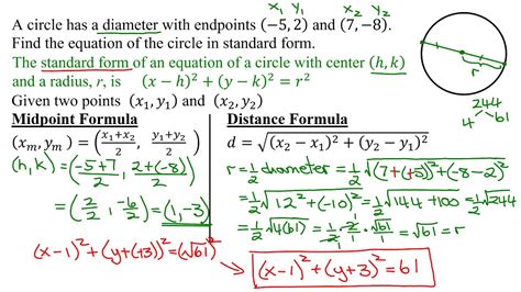 Find Standard Form of Equation of Circle Given Endpoints of a Diameter ...