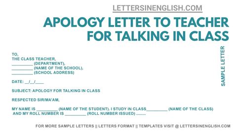 Apology Letter to Teacher for Talking in Class - Sample Apology Letter to Class Teacher by ...