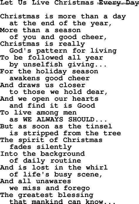 Catholic Hymns, Song: Let Us Live Christmas Every Day - lyrics and PDF