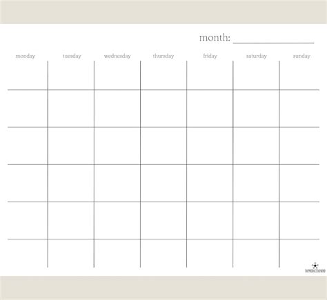 Blank Monthly Calendar Printable Black and White Calendar Minimalist Calendar Blank Calendar ...