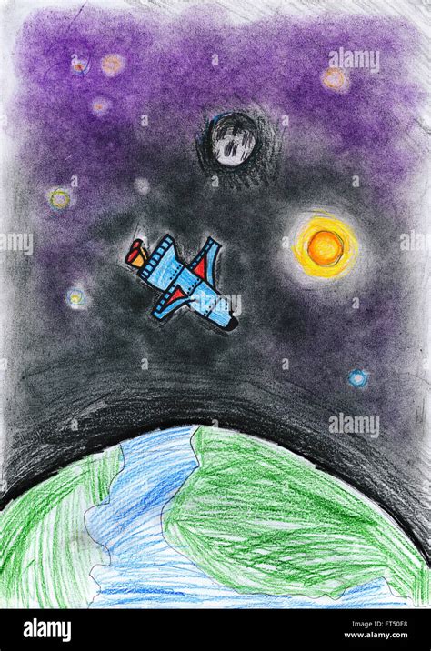 space rocket. children's drawing Stock Photo - Alamy