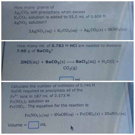 Solved How many grams of Ag2CO3 will precipitate when excess | Chegg.com