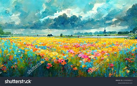Flower Field Landscape Painting