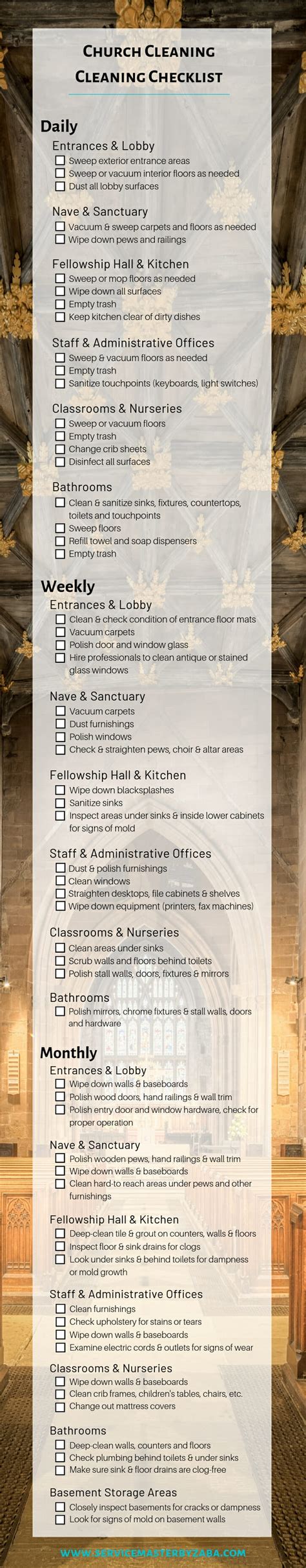 Church Cleaning Checklist: Daily, Weekly & Monthly Guidelines ...