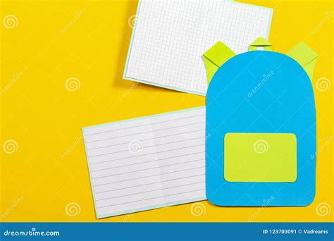 School Bag Backpack, Notebooks And Pencils Paper Cut On Yellow Background Stock Image - Image of ...