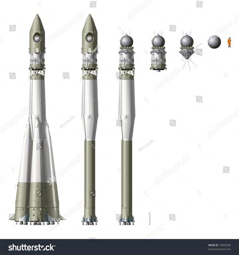 Hidetailed Space Rocket R7 First Spaceship: ilustrações stock 73833028 ...