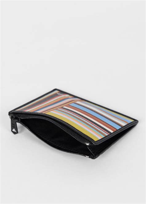 Men's Leather 'Signature Stripe' Zip Card Holder