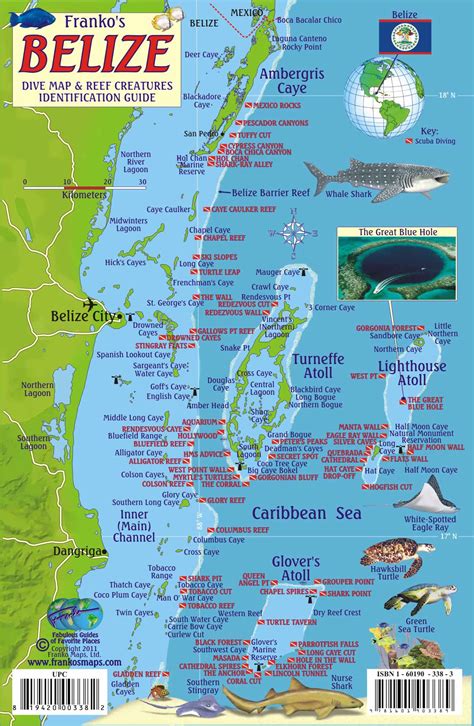 Belize Scuba Diving Map and Reef Creature Identification guide, Ambergris Caye, San Pedro ...