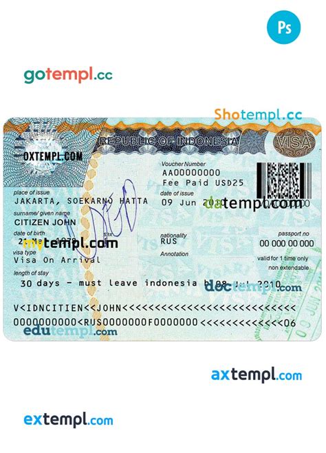 Indonesia travel visa PSD template, with fonts | Oxtempl- we make templates