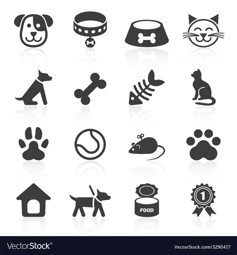 Trendy pet icons isolated on white Royalty Free Vector Image