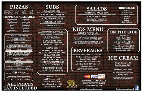 Menu at Pizza Mill & Sub Factory (Alamogordo) pizzeria, Alamogordo