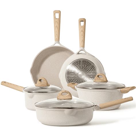 Carote Nonstick Pots and Pans Set, 8 Pcs Induction Kitchen Cookware Sets (Beige Granite ...