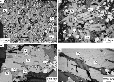 Fayalite–hedenbergite rock composing a veinlet in klyuchevite. (a ...