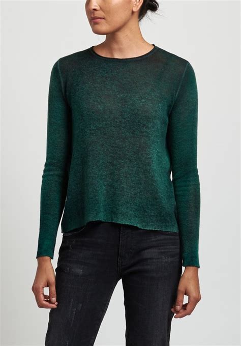 Avant Toi Cashmere Lightweight Crew Neck Sweater in Nero/Smeraldo | Santa Fe Dry Goods ...