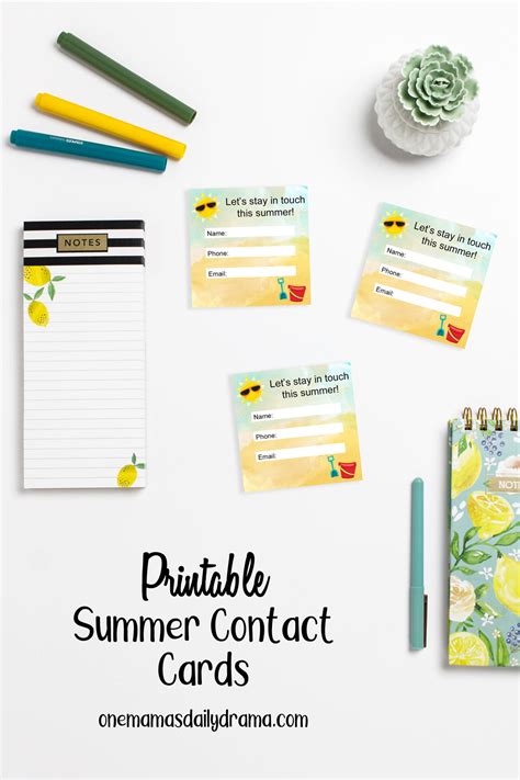 Printable Summer Contact Cards for Kids to Stay in Touch