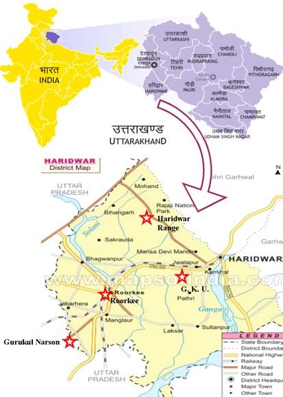 Map of district Haridwar, Uttarakhand, India showing the location of... | Download Scientific ...