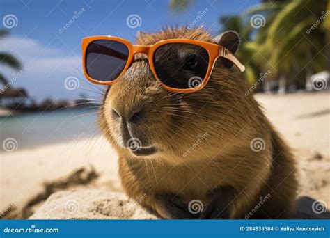 Capybara in Sunglasses. Generative AI Stock Illustration - Illustration of herbivore, beach ...