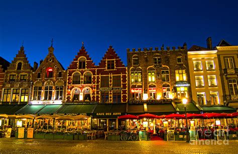 Downtown Bruges, Belgium At Night Photograph by Bill Bachmann