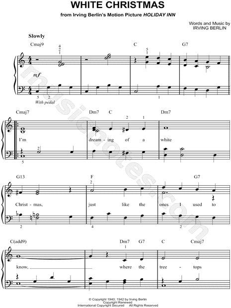 Bing Crosby "White Christmas" Sheet Music (Easy Piano) in C Major (transposable) - Download ...